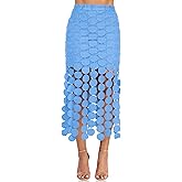 Cicy Bell Womens Hollow Out Maxi Skirts Summer High Waisted Boho Fringe Hem Skirt Beach Vacation Outfits
