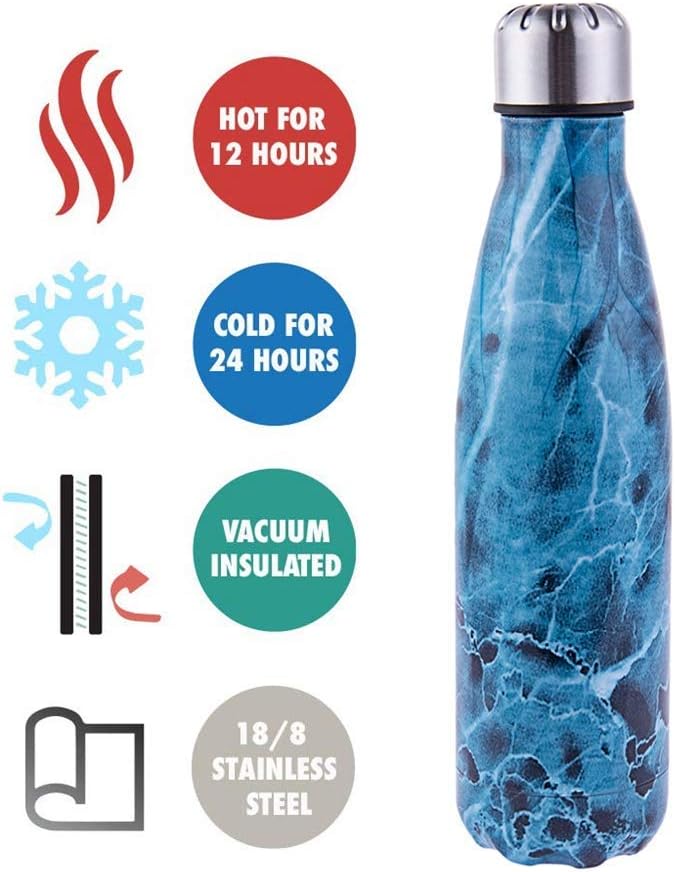 olyee 17oz Vacuum Insulated Water Bottle 500ml Double Wall Stainless Steel Bottle Leak Proof Hot & Cold Sports Drinks Bottle for Camping Cycling