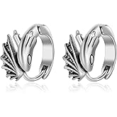Lantine Gothic Hoop Earrings for Men Women Stainless Steel Huggie Hinged Hoop Arrow Compass Rose Skull Dragon Geometric Punk Vintage Jewelry