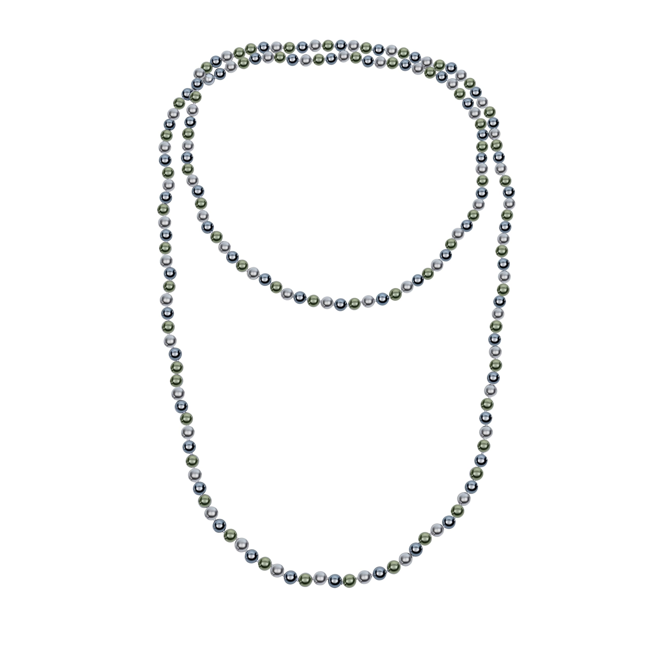 Bling Jewelry Hand Knotted Long Strand Double Triple Wrap Endless Layering 8MM Tri Color Multicolor Black White Grey Simulated Pearl Strand Necklace For Women Length 62 Inch