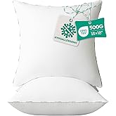 Ashler Home Deco Throw Pillow Inserts (Pack of 2, 18 x 18 Inches, White) - Hypoallergenic 100% Virgin Fiber Square Form Microfiber Throw Pillows for Bed and Couch Pillows | Indoor Decorative Pillow