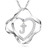 RIVIKO Valentines Day Gifts for Her-Love Knot Initial Necklace,925 Sterling Silver Letter Pendant Necklaces,Personalized Alphabet Jewelry Christmas Birthday Gifts for Women Wife Mom Friend