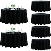 Fokitut 6 Pack Round Tablecloth, 132 Inch, Stain Resistant and Wrinkle Polyester Table Cloth, Fabric Table Cover for Kitchen Dining, Wedding, Party, Holiday Dinner-Black