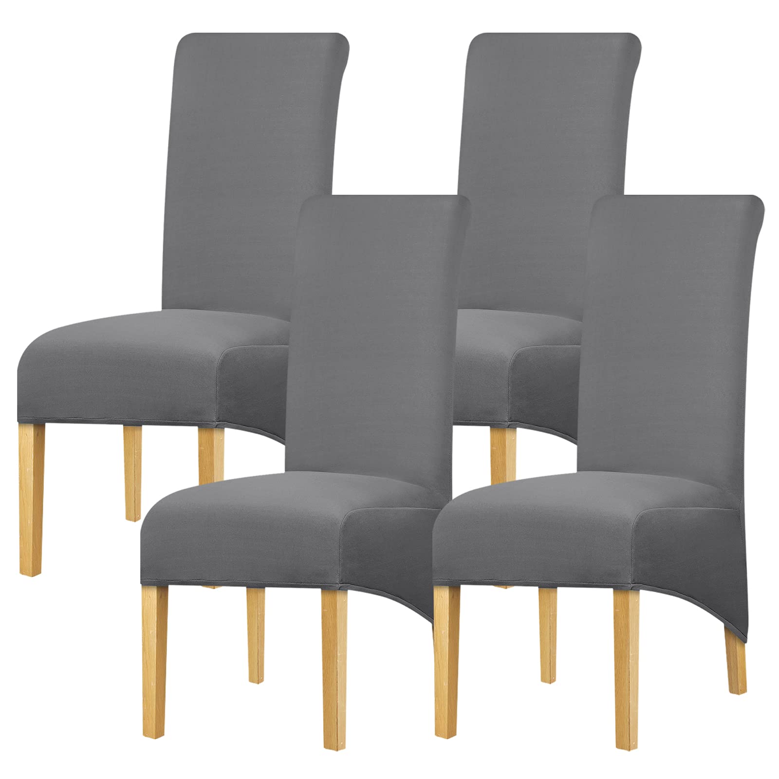 Leorate Stretch High Back Dining Chair Covers Set of 4 – Elastic Solid Gray Slipcovers for Parsons Chairs, Washable Removable Furniture Protector for Kitchen, Banquet & Wedding Decor
