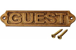 Solid Brass Guest Door Sign, Vintage Victorian Style Antique Finish | Easy DIY Installation | Home Decor, Embossed Metal Plaq