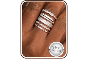 Non Tarnish Gold Silver Stackable Rings for Women - 14K Gold Plated Waterproof Stacking Thin Chunky Bands Cubic Zirconia Thum