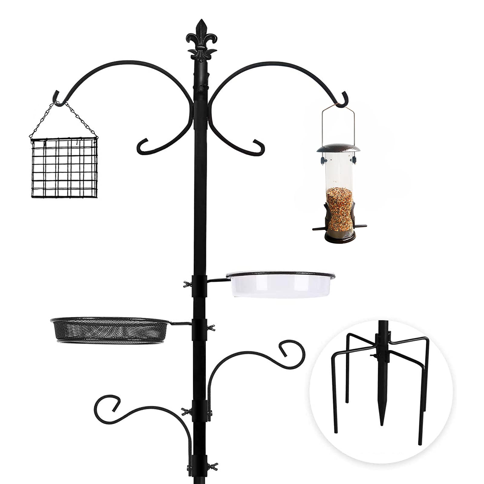 Urban Deco Bird Feeding Station With Feeders -Hanging Station Heavy Duty Pole For Small Birds - Bird Feeder Stand With Bird Bath Tray And Bird Feeder Tray