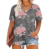 CARCOS Womens Plus Size Tops Short Sleeve Shirts V Neck Tunic Floral/Aniaml Blouses XL-5X