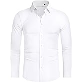 Alimens & Gentle Stretch Mens Dress Shirts Slim Fit Long Sleeve Casual Skinny Muscle Fit Wrinkle Free Button Down Shirt