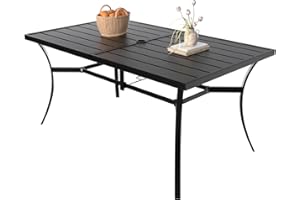 SAILARY Dining Umbrella Hole Outdoor Furniture Modern Design Rectangle Patio Metal Table 60" X 38", Dark Black