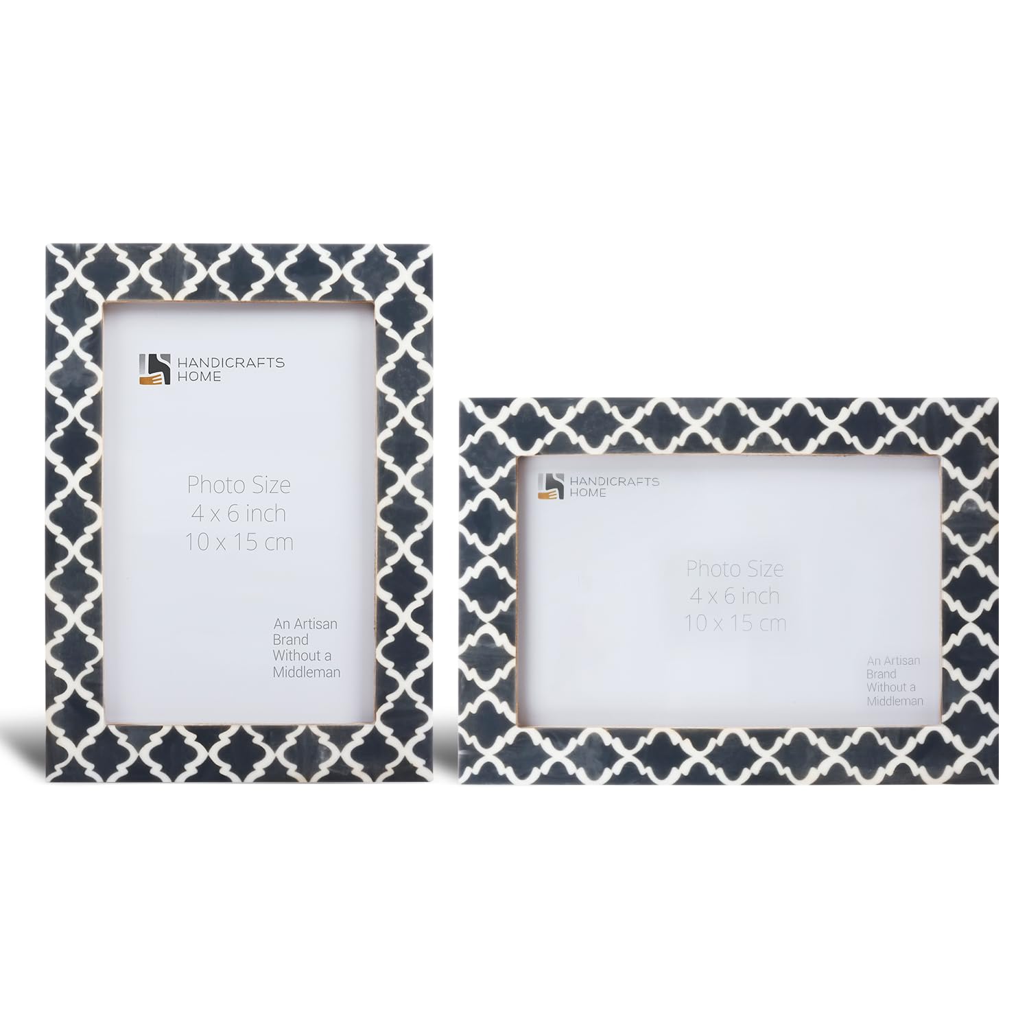 Handicrafts Home Grey & White Vintage Photo Frames for Wall or Tabletop Display, 4x6 Picture Frame Set of 2,Boho Farmhouse Gallery Wall Frame Set, Artisan Handmade Home Decor, Handmade Moroccan Frame