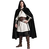 AQEWK Medieval Cloak with Hood Men Renaissance Costume Accessories Halloween Cosplay Velvet Cloak Hood