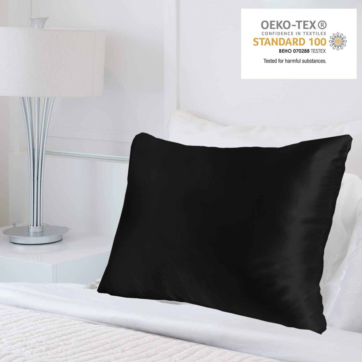 MYK Silk 25 Momme Luxury Mulberry Silk Pillowcase, Oeko-TEX Certified, Hypoallegernic, Hair and Skin Care, Curly Friendly Essentials, King, Black