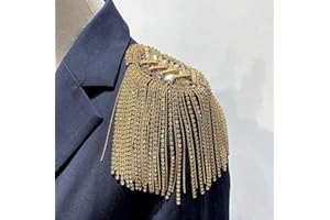 VKWE Beaded Crystal Shoulder Patches Motifs Fringe Tassel Epaulets Shoulder Brooches 2 Pieces (Gold)