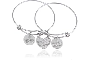 lauhonmin 2pcs Mother Daughter Bangles Set No Matter Where Compass Split Broken Heart Expandable Bracelets Gift