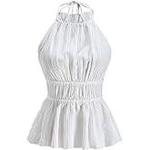 winkbay Women's Y2k Peplum Halter Top Cute Tie Backless Going Out Tops Vacation Outfits