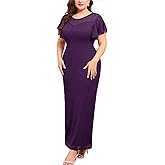 ZOMVA Plus Size Elegant Dress Leaf Lace Short Ruffle Sleeve Crew Neck Fitted Maxi Dresses Wedding Guest Cocktail Casual