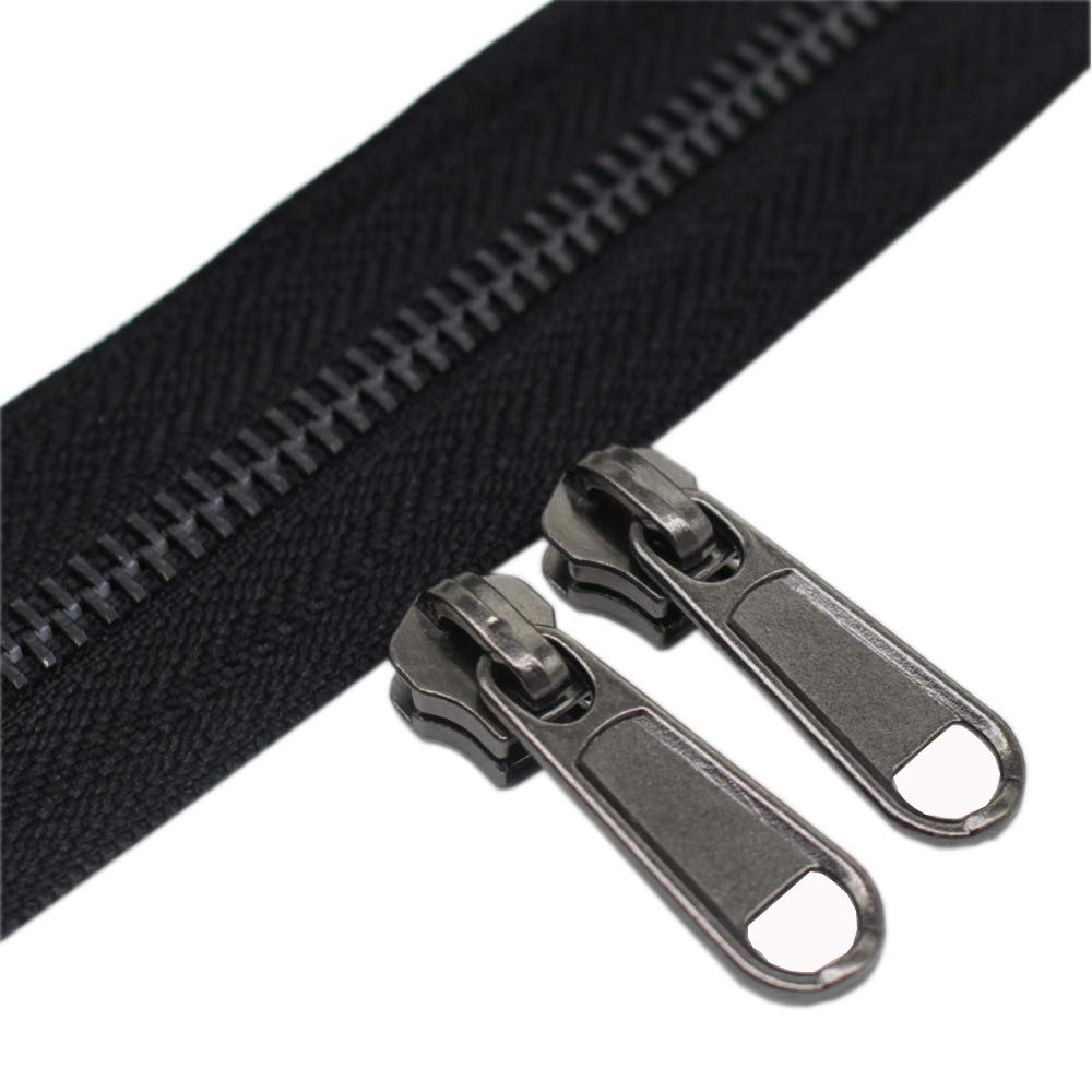 YaHoGa #5 Metal Zippers by The Yard Bulk 4 Yards + 10 pcs Sliders for Bags DIY Sewing Tailor Crafts, Without Stops (Black Nickel Teeth)