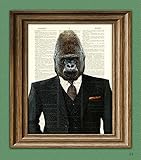 Monkey Business GORILLA in a SUIT and tie illustration beautifully upcycled dictionary page book art print