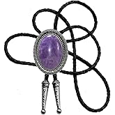 Moranse Bolo Tie With Emerald Blue and Black or More Colors Stone Celtic Style Genuine and Cowhide Rope