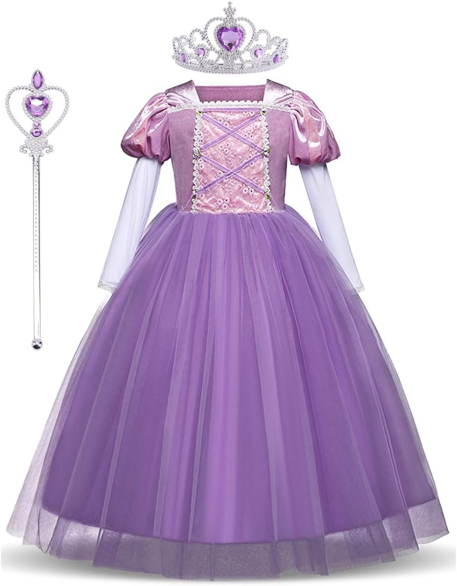 LENSEN Tech Princess Rapunzel Dress Cosplay Party Long Sleeve Costume