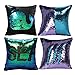 MOCOFO 4 Pack Glitter Sequins Pillow 16X16'' Decorative Pillow Cover Sequin Pillowcase Magic for Party Sofa Couch Car (2 Gradual Black+2 Matte Blue Purple)
