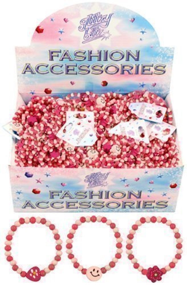 12 x Pretty Pink Girls Wooden Bead Bracelets Party Bag Fillers Hearts