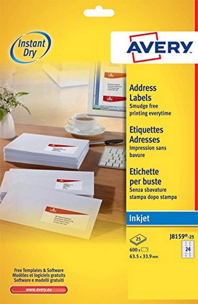 Avery J8 Quick Dry Labels 63.5 x 33.9 White