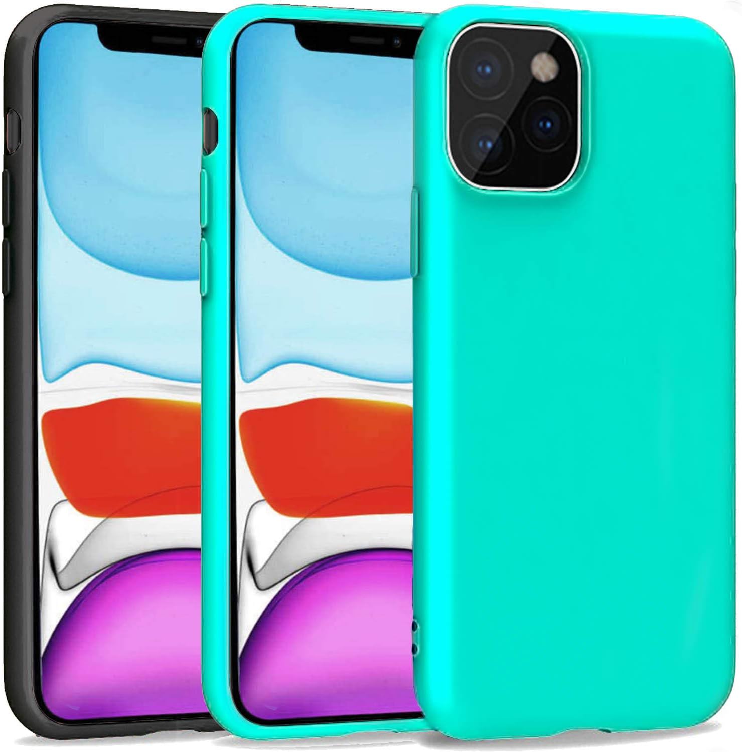 2Pack iBarbe Compatible with iPhone 11 PRO 5.8 Inch Case, Soft Plastic Slim Fit Full Protective Cover with Matte Finish Grip Phone Bumper with Anti-Scratch Shockproof Protective Cover - Black+Teal