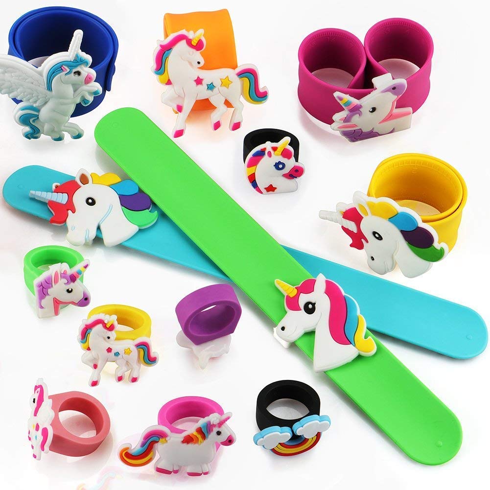Bracelets Aukcherie pour enfants, 8pcs Bracelets Licorne Slap for Kids Slap Bracelets Giftbox pour les invités à la fête d\'anniversaire, idéal pour les soirées à thème Licorne