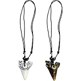 2 Pcs Shark Tooth Necklace for Men Fossil Shark Teeth Cool Sharktooth Beach Necklaces for Men Beach Surfer