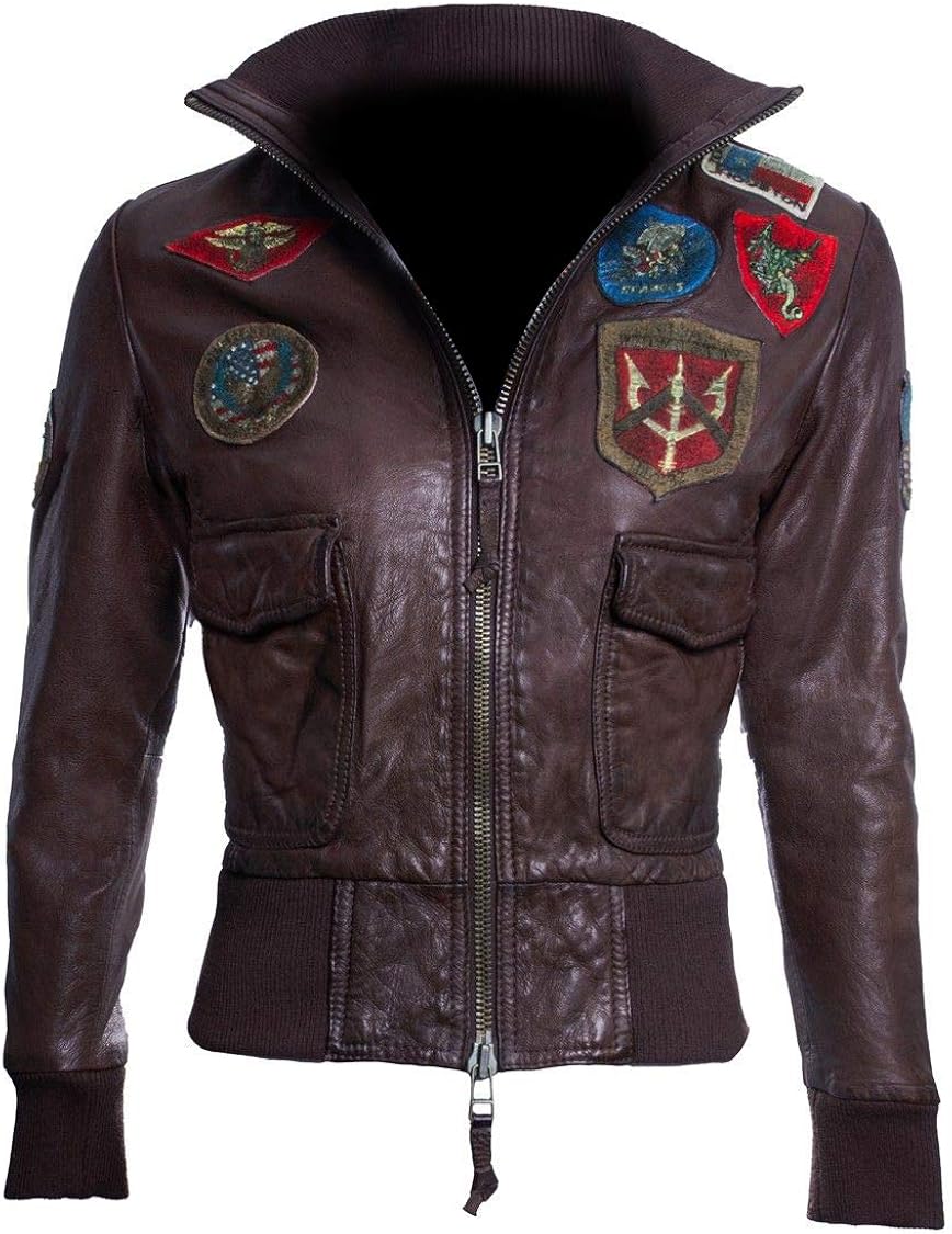 Women Official Miss TOP Gun Brown Leather Jacket Amazon.co.uk Clothing