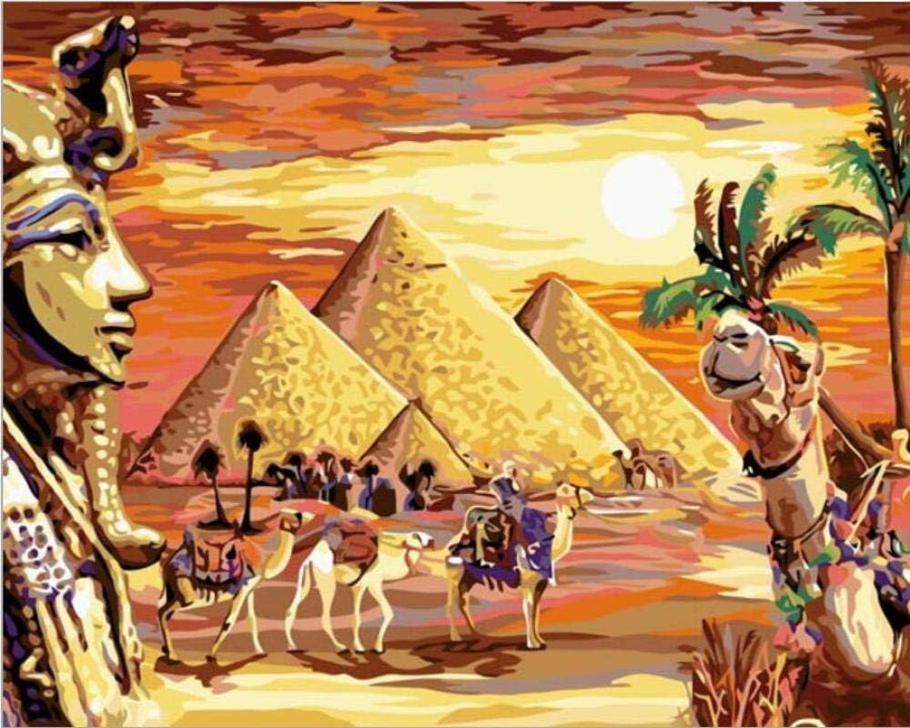 MAGICXYZ Diy oil painting paint by number Pyramid sunset desert camel 40x50cm with Brushes Paints and Canvas Home Decor for Adults Children Seniors Junior Beginner Level Acrylics Painting Kits