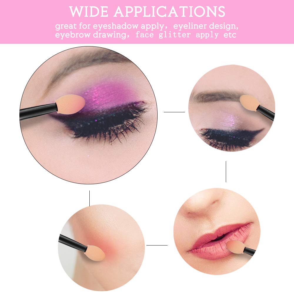 Eyeshadow Applicators,MORGLES 200PCS Disposable Dual Sides Eye Shadow Sponge Applicators Disposable Eyeshadow Applicator Brushes Tipped Oval Makeup Tool-Multicolor: Beauty