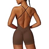 ECUPPER Backless Workout Jumpsuits for Women Sleeveless Romper One Piece Bodysuit Tummy Control Scrunch Shorts Yoga Unitard