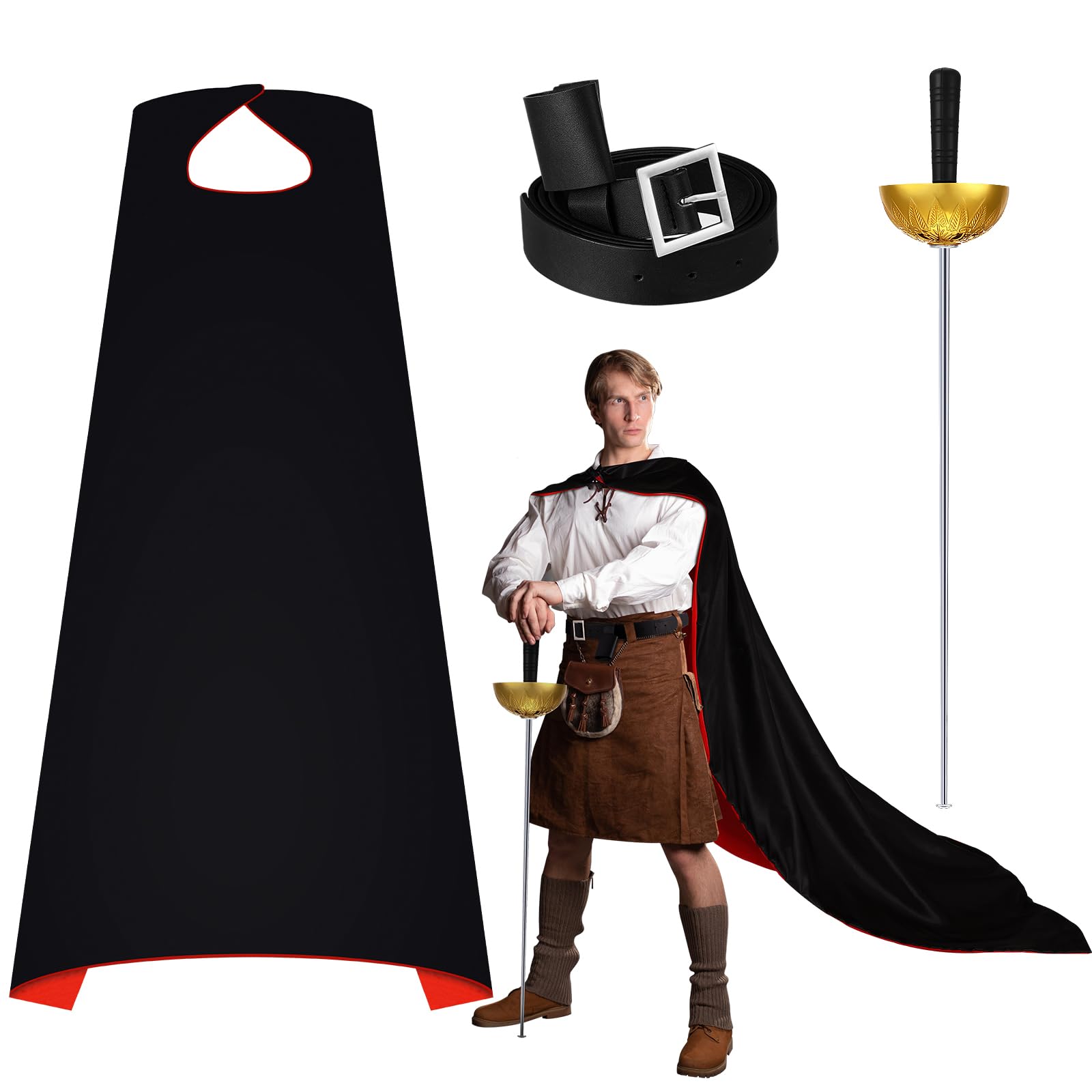 Photo 1 of Evervibe 3 Pcs Halloween Pusses Costume Cat Boots Cosplay Outfits Includes Pusses Cloak Leather Holder Belt and Sword for Halloween Costume Accessory