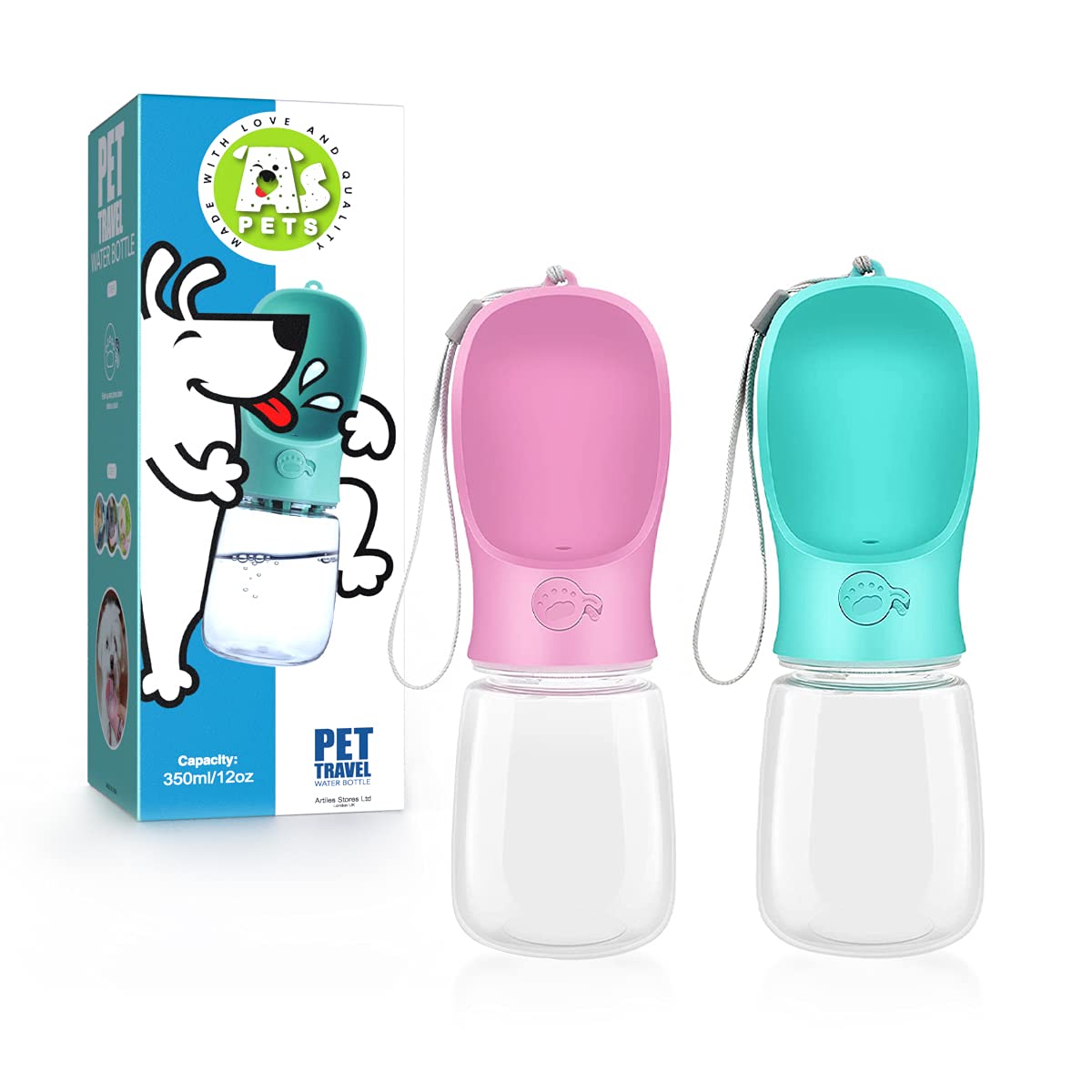 AS Pets Portable Dog Water Bottle – Leakproof Travel Dispenser with Activated Carbon Filter & Drinking Bowl, Ideal for Walks, Hikes & Outdoor Use