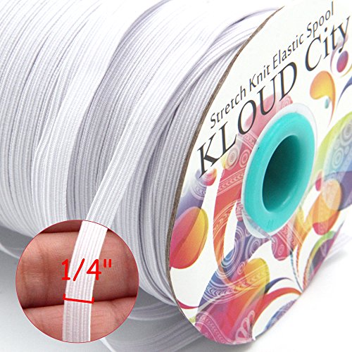 KLOUD City White 70-Yards Length 1/4" Width Braided Elastic Cord, Elastic Band, Elastic Rope, Bungee, Black Heavy Stretch Knit Elastic Spool