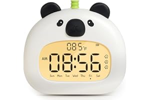 BANDIANCY Panda Alarm Clock for Kids with Night Light, Digital USB Rechargeable Clock, 3 Alarms, Snooze, Temperature Display,
