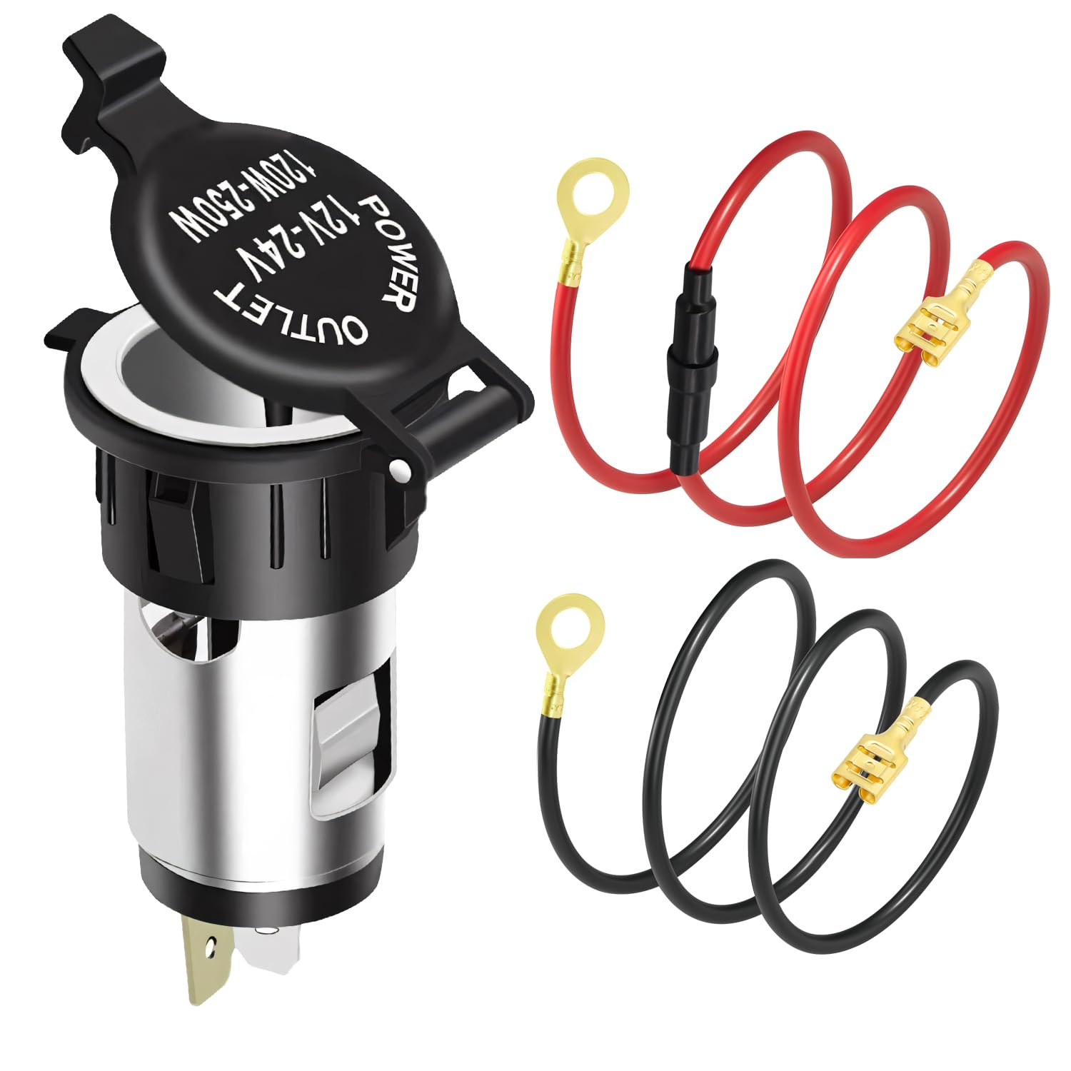 Photo 1 of 1 Pack 12V Cigarette Lighter Socket, Waterproof 12V Outlet with Cover and Wiring Harness, Car Cigarette Lighter Socket Replacement for Auto Truck RV Boat Motorcycle