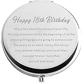 Zuo Bao 18th Birthday Compact Mirror - Tabletop Mount - Round - 2.56 inches (diameter), 0.51 inches (thickness) - Engraved 'Happy 18th Birthday' - Magnifying - Travel Size