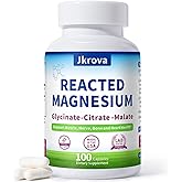 Reacted Magnesium & Potassium - High Absorption Magnesium Supplement with Magnesium Citrate, Glycinate, Malate - Supports Sleep, Muscles, Heart Health - 100 Capsules