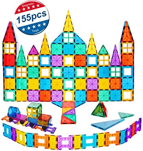 Kids Magnet Toys Magnet Building Tiles, 155 Piece Magnetic Building Blocks Set, Educational Imagination Toys for Kids Children