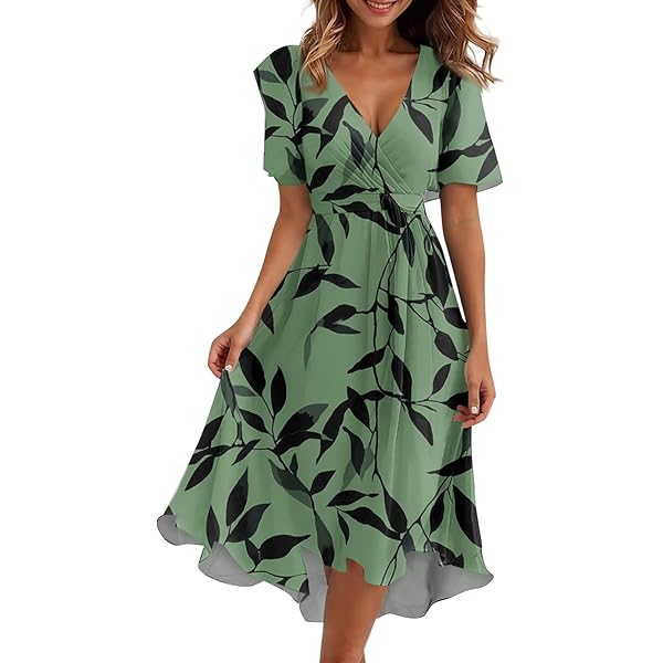 chinese dress ladies Bohemian Casual Print V-Neck Waist Wrap Long Dress, Summer V Neck 3/4  Sleeve Floral Dress for Women, A-Line Midi Dresses (Dark Yellow,Small) at  Amazon Women's Clothing store