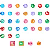 Colorful Glass cabochon Magnetic Numbers for Fridge whiteboard Calendar, Colored Dry Erase Board Number Magnets Dates for Home Organization Classroom Decor Daily use (Set of 35, 0.98")