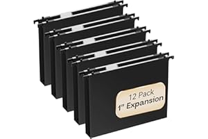 NORDUN Plastic Hanging File Folders Letter Size,1 Inch Expansion,12 Pack Reinforced Black Hanging Folders with Heavy Duty,Hanging File Folders with Tabs,Durable File Cabinet Folders