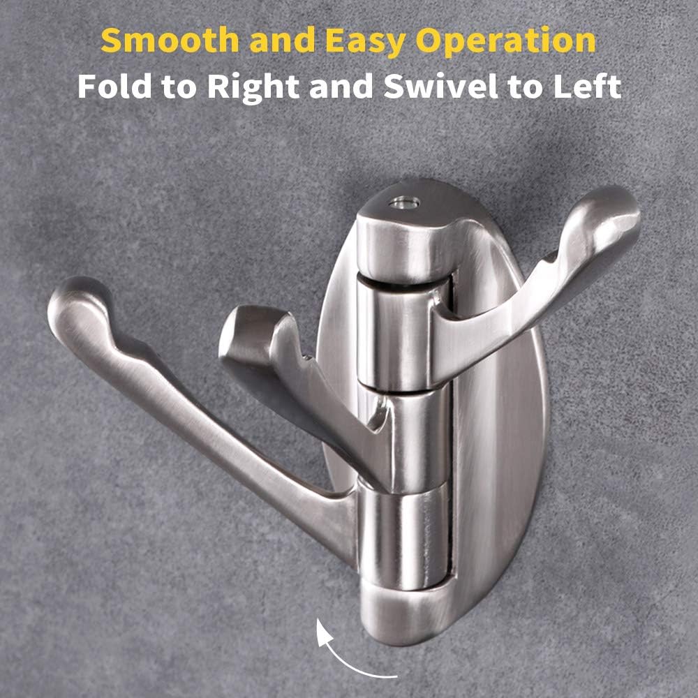 Foldable Towel Hook, Angle Simple Metal Triple Swivel Arms Flexible Coat Hook, Bath Towel Holder, Heavy Duty Robe Hanger for Bathroom RV Wall Mount, Brushed Nickel: Home & Kitchen