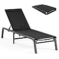 Aluminum Chaise Lounge Ourdoor - Foldable & Assemble Free Outdoor Lounge Chair with 5 Adjustable Backrest, Patio Lounge Chair for Outside Poolside Beach Pool, Black