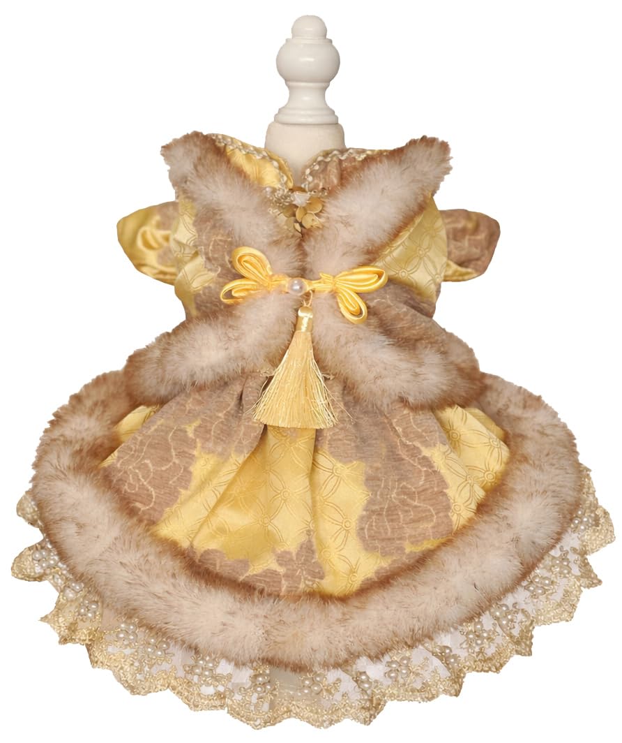 MaruPet Fashion Sweet Puppy Dog Lace Princess Dress for EXTRAL Small and Small Dog E-Golden Yellow Large Image
