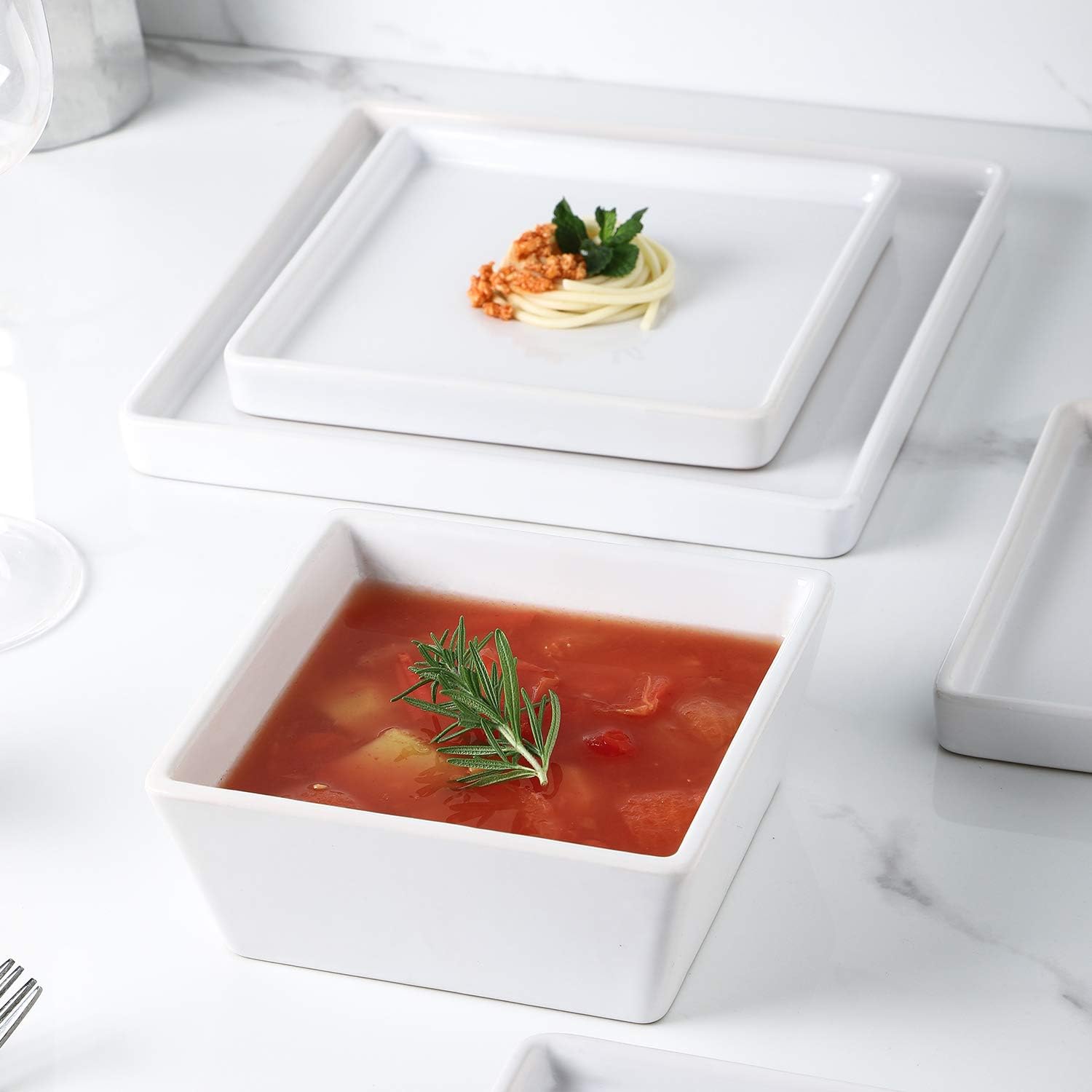  | Stone lain Grace Square Stoneware Dinnerware Set, 12 Piece Service For 4, White: Dinnerware Sets